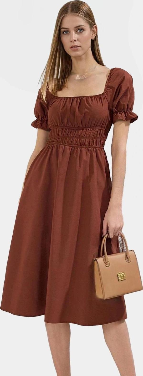 Kadın Yazlık Pamuklu Skater Elbise Kare Yaka Kısa Kollu Rahat Günlük Ve Şık Kaliteli İşçilik - Image 1