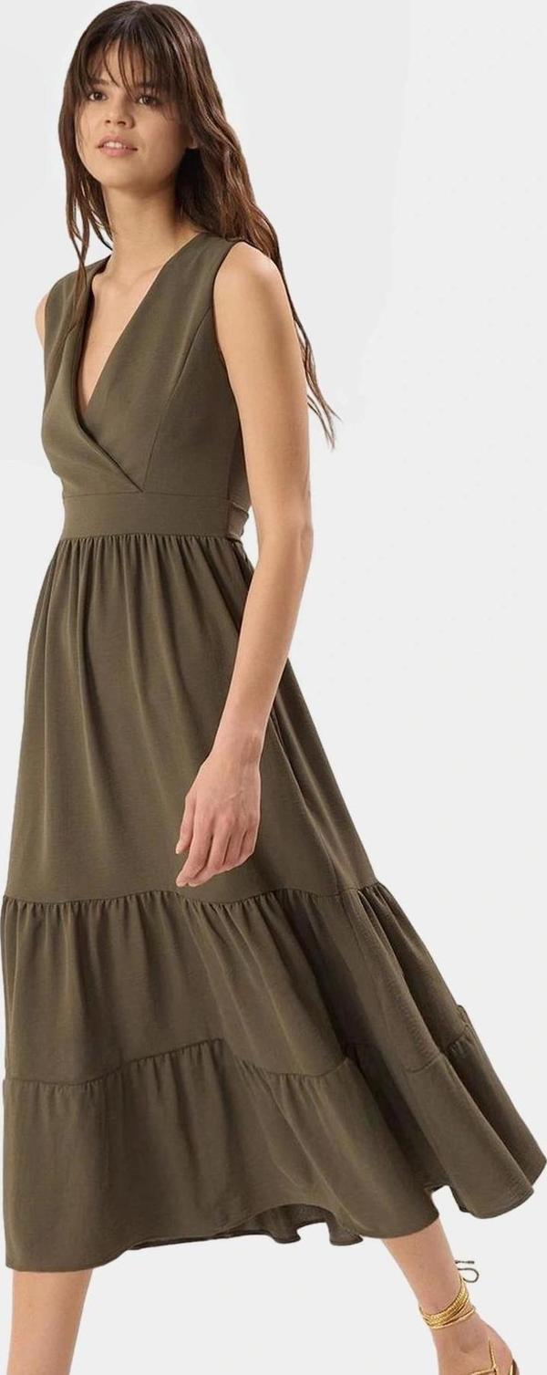 Kadın Midi Boy V Yaka Aerobin Dokuma Elbise Rahat Günlük Stil Trend Tasarım Modern - Image 1