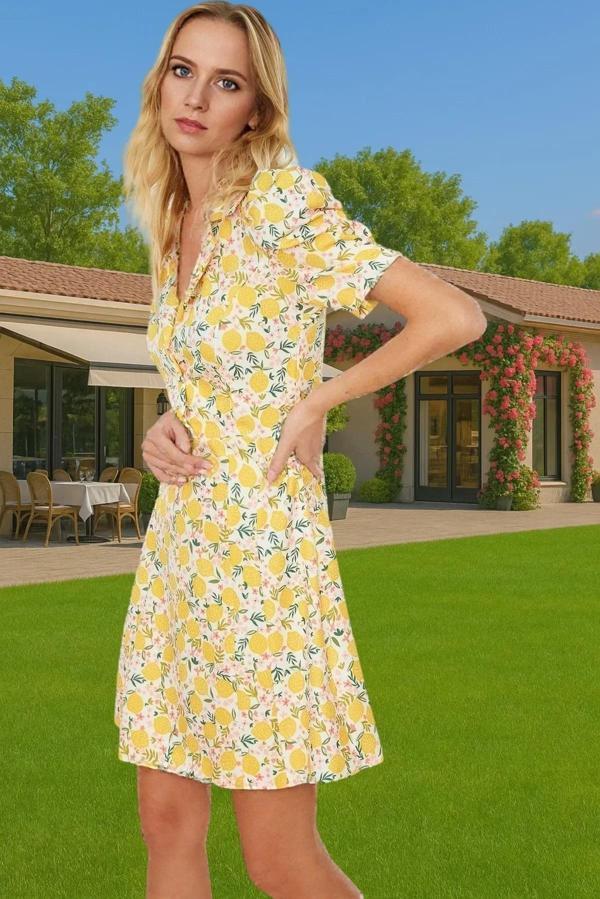 Çiçekli A Kesim Mini Elbise Polyester Karışımlı Yazlık Zarifane Tasarım Rahat Kullanım Özel Tasarım - Image 1