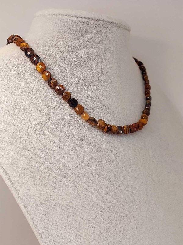 Kaplan Gözü Taşı YASSI Faset Kesim Kolye 6x4mm (Sabit Klipsli) - Image 1