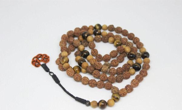 Kaplan Gözü Ve 108'li Rudraksha ( Rudrakşa) Tohumlu Mala Kolyesi - Image 1