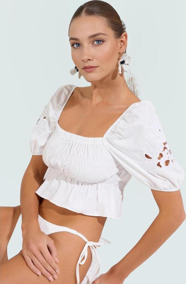 Yazlık Nakışlı Fitted Plaj Bluz Terrycotton Kumaş Premium Kalite Trend Tasarım Yüksek - Image 1