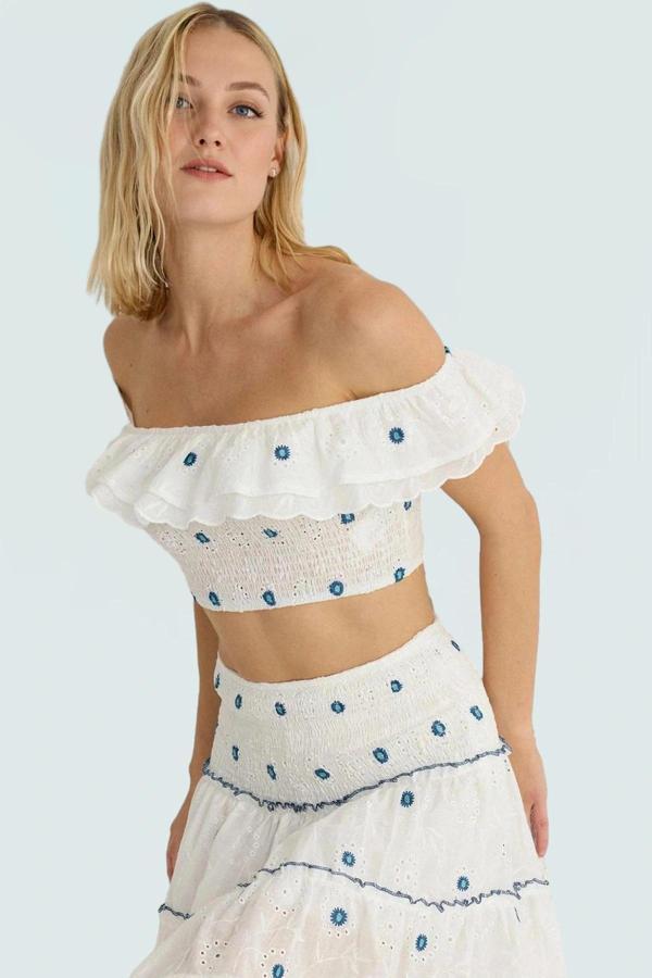 Brode Kumaş Kolsuz Fitted Crop Bluz Yazlık Günlük Stil Dayanıklı Malzeme Kullanım İçin - Image 1