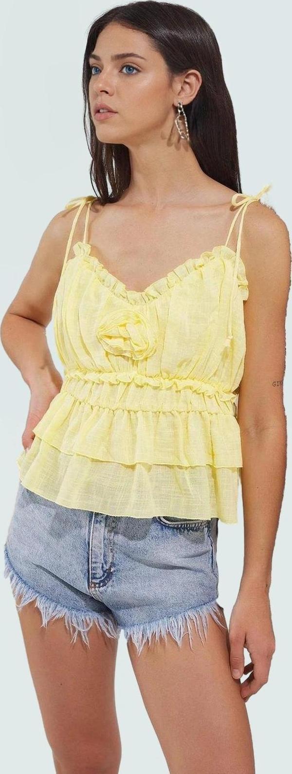 Kadın Keten Görünümlü Yazlık Bluz İnce Askılı Crop Model Özel Tasarım Dayanıklı Malzeme - Image 1