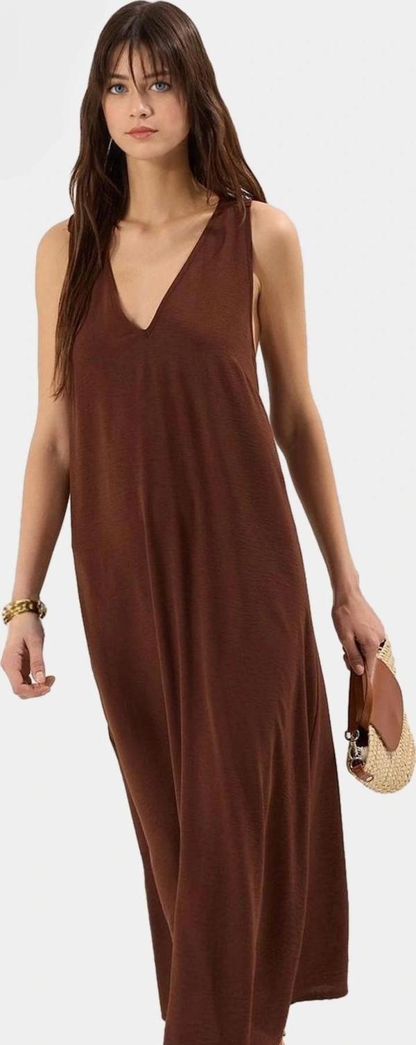 Maxi Elbise Düz Kesim V Yaka Yazlık Günlük Polyester Dokuma Yüksek Kalite Mükemmel Uyum - Image 1