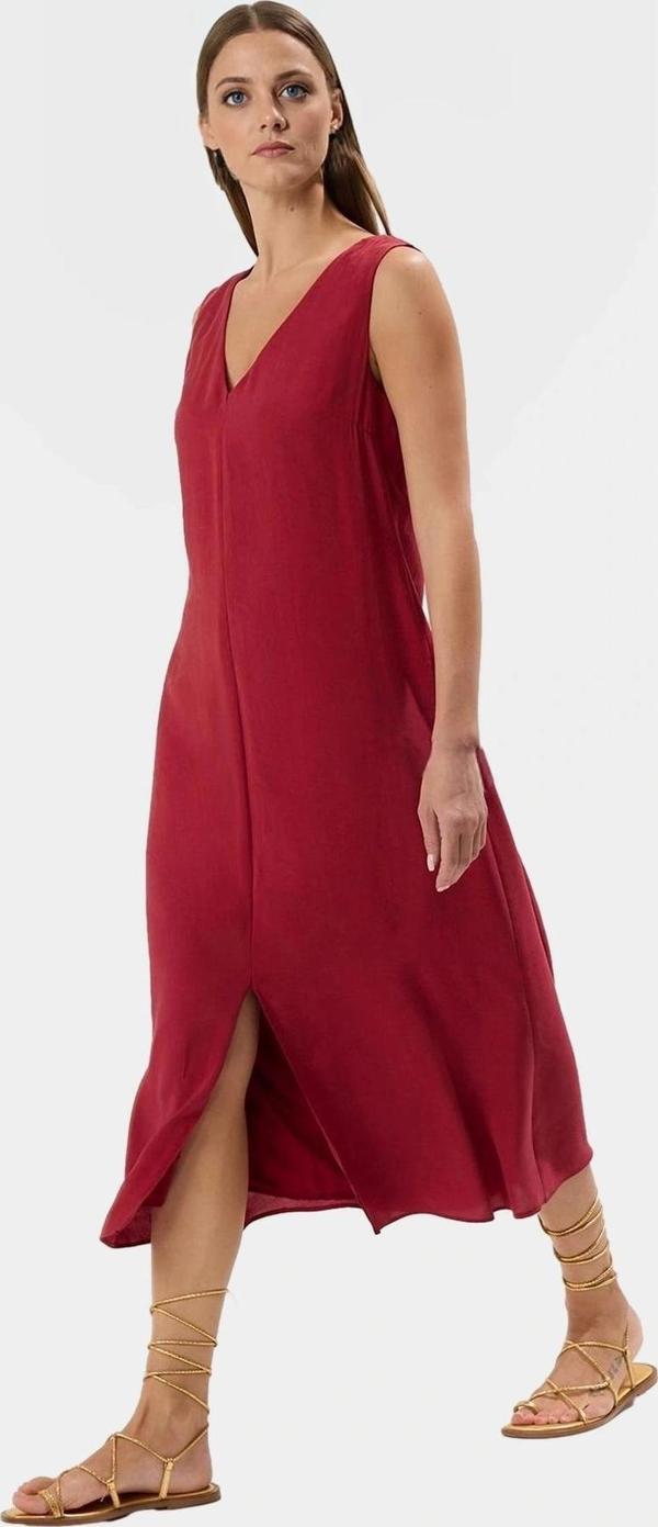 Şık Midi Boy V Yaka Düz Kesim Polyester Elbise Günlük Stil Uzun Ömürlü Kaliteli İşçilik - Image 1