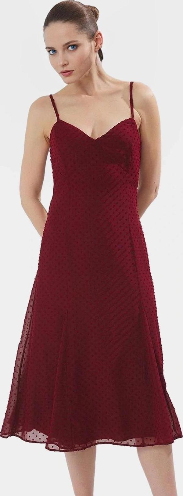 A line Midi Şifon Elbise Polyester Dokuma Yazlık Zarifane Tasarım Trend - Image 1