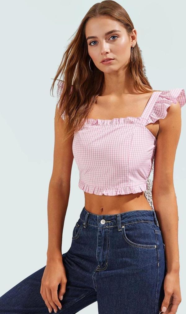 Pötikare Desenli Fitted Crop Bluz Kısa Kol Terrycotton Yazlık Rahat Kullanım Dayanıklı Malzeme - Image 1