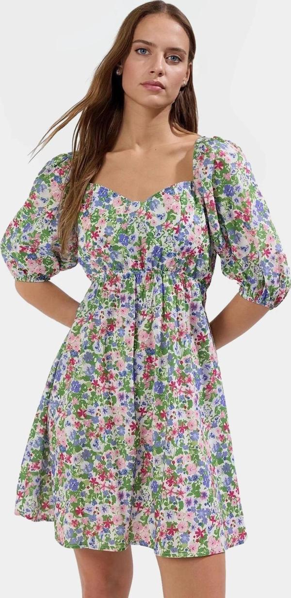 Çiçekli Desenli Mini Elbise Hafif Dokuma Polyester Yazlık Günlük Yüksek Kalite Trend Tasarım - Image 1