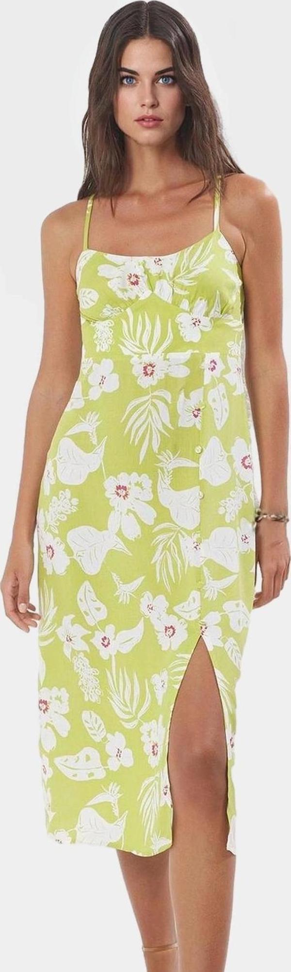 Çiçek Desenli A line Midi Elbise Yazlık Dokuma Kumaş Günlük Kullanım İçin Rahat - Image 1