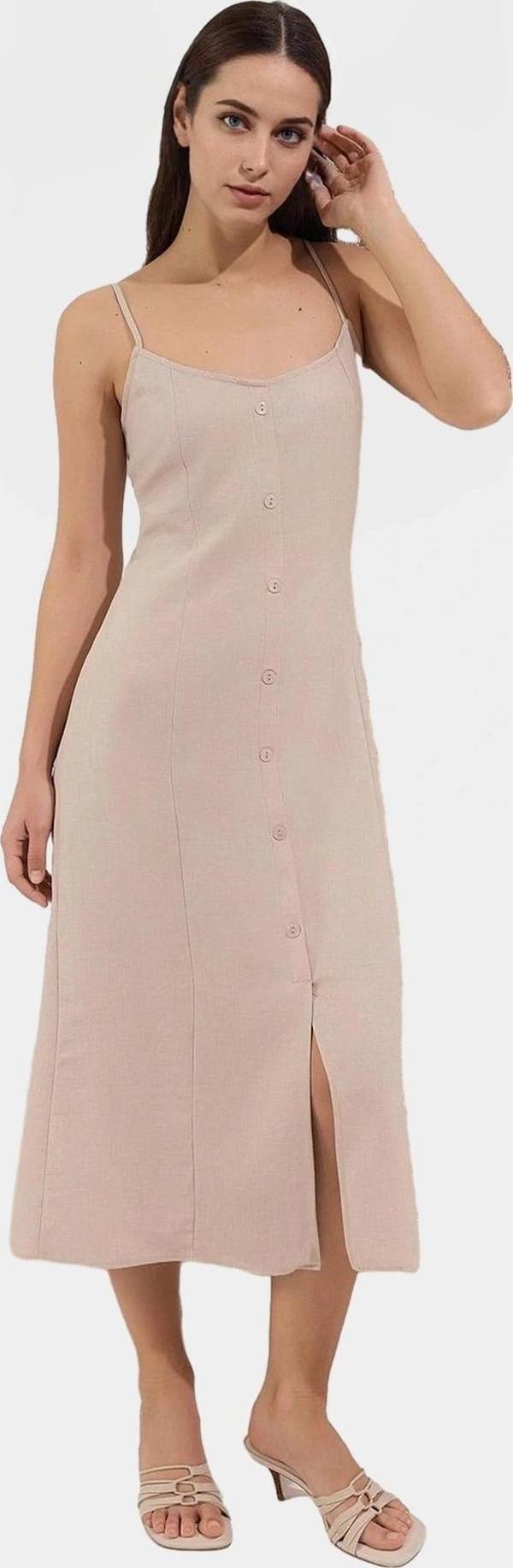 Yazlık Midi Gömlek Elbise Kare Yaka Aerobin Dokuma Polyester Modern Stil - Image 1