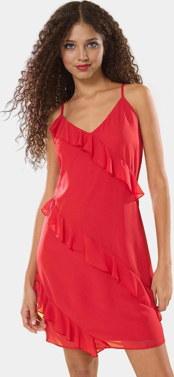 Yazlık Mini A Kesim Fırfırlı Elbise Şifon Dokuma Polyester Kumaş Zarifane Tasarım - Image 1