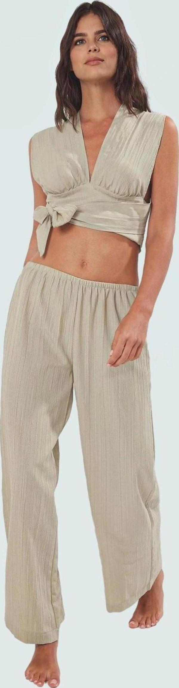 Yazlık Plaj Bluz Pantolon Takımı Dokuma Viskoz Polyester Oversize Rahat Kullanım - Image 1