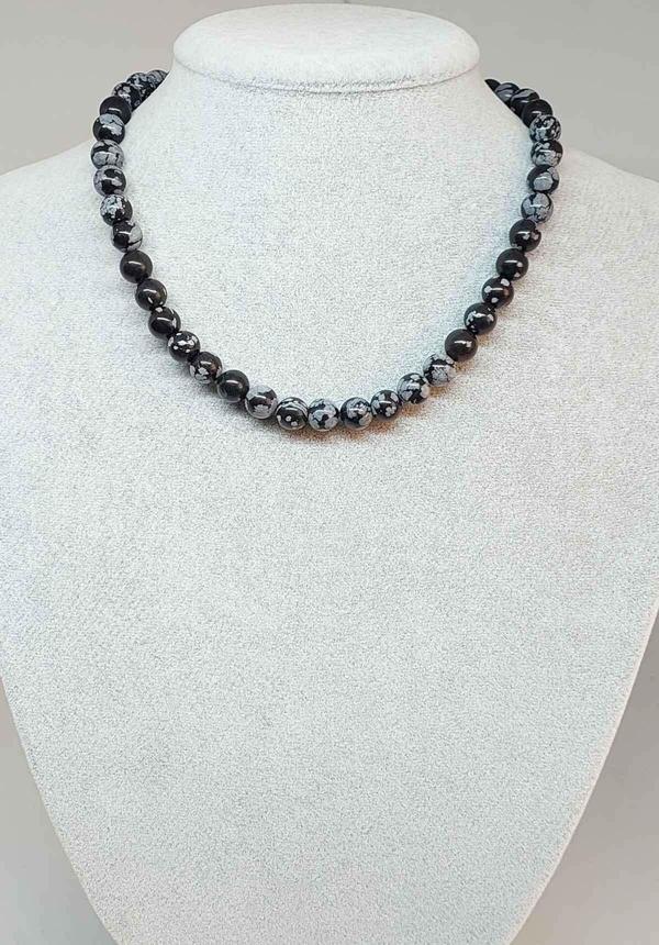 Kar Tanesi Obsidyen Taşı Kolye 8mm (klipsli) - Image 1
