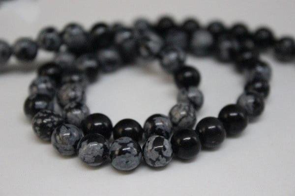 Kar Tanesi Obsidyen Taşı Yarım Dizi 6mm (18cm Uzunluğundadır) - Image 1