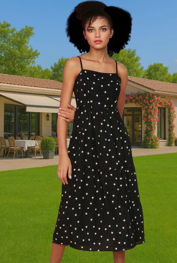 Yazlık Çiçek Desenli A Kesim Midi Viskoz Elbise Rahat Günlük Stil Günlük Kullanım İçin - Image 1