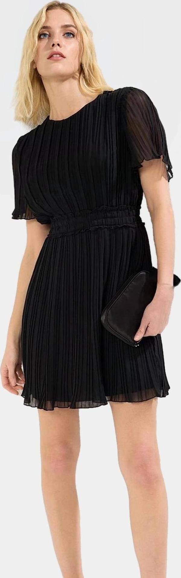 Zarif Piliseli Mini Şifon Elbise Kısa Kollu Bisiklet Yaka Yazlık Günlük Dayanıklı Malzeme - Image 1