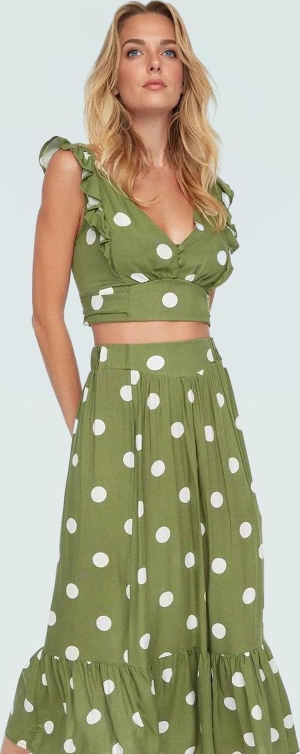 Şık Puantiyeli Viskoz Bluz Etek Takım Yazlık Plaj Modası Görünüm Premium Kalite - Image 1