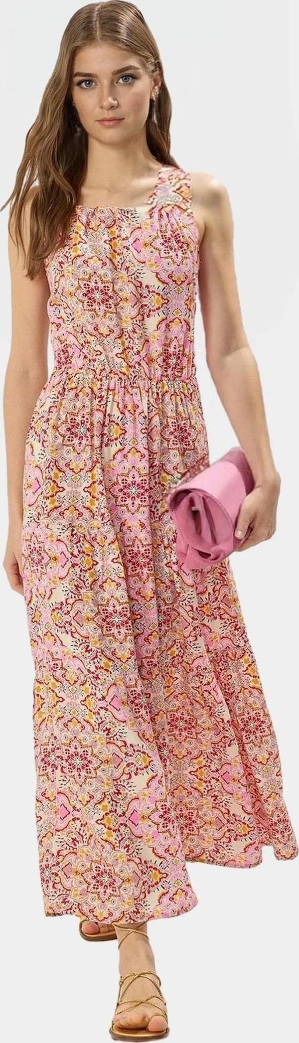 Yazlık Çiçekli A Line Halter Yaka Maxi Elbise Viskoz Kumaştan Rahat Günlük Stil Kullanım - Image 1