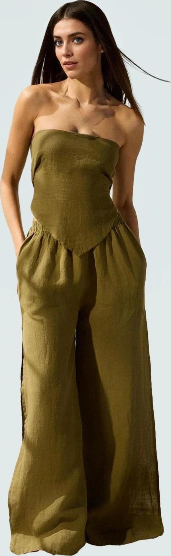 Keten Dokuma Regular Kalıp Kolsuz Büstiyer Plaj Bluz Rahat Ve Şık Trend Tasarım - Image 1