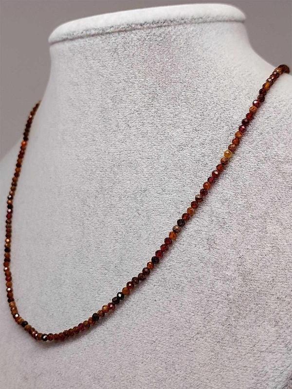 Lal (Garnet – Granat ) Taşı 2mm 1000 Ayar Gümüş İpli Kolye (Sabit Klipsli) (41260) - Image 1