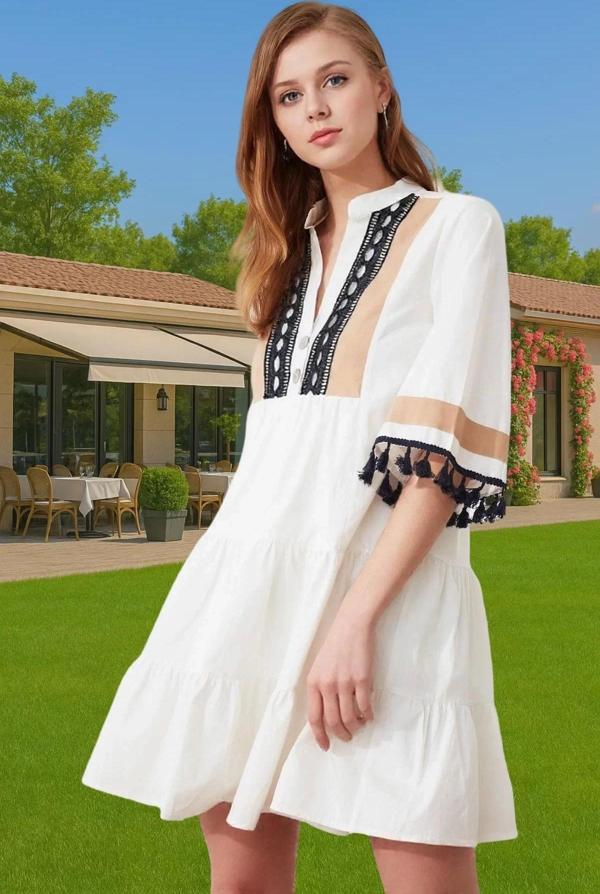 Kadın Mini Boy Shift Elbise Pamuklu Poplin Kumaş Rahat Günlük Yazlık Trend Tasarım Premium Kalite - Image 1