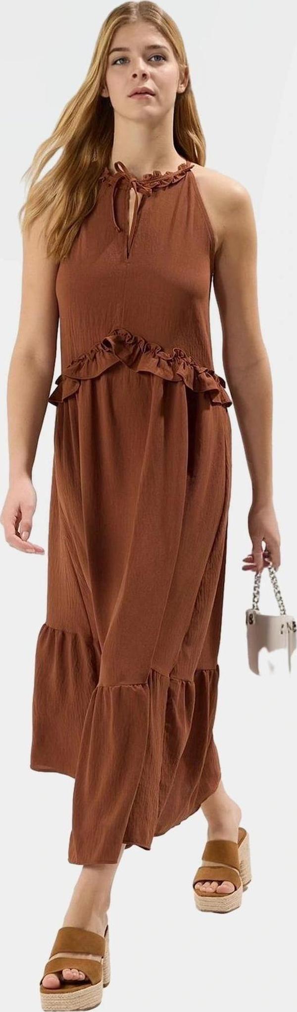 Kadın Maxi Dokuma Elbise Halter Yaka Yazlık Günlük Tarz Uzun Ömürlü Konforlu Kesim Şık Görünüm - Image 1