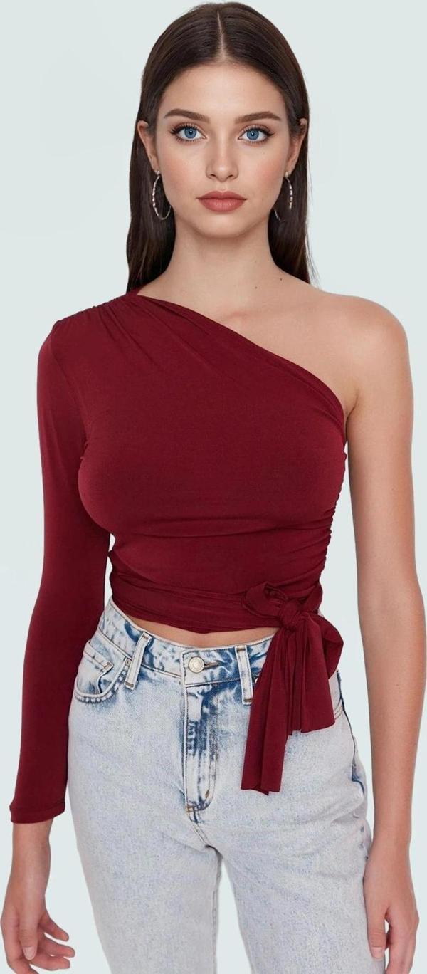 Tek Kol Uzun Kollu Crop Bluz Örme Kumaştan Kadınlar İçin Profesyonel Görünüm Rahat Kullanım - Image 1