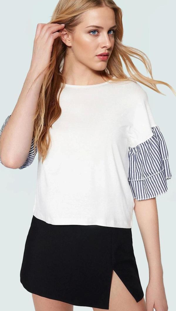 Yazlık Pamuklu Bluz Regular Kalıp Büzgülü Kol Detaylı Modern Stil Zarifane Tasarım - Image 1