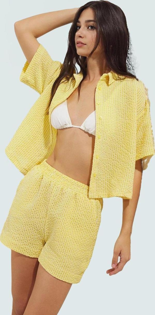 Yazlık Kadın Kısa Kollu Ekose Gömlek Şort Takım Rahat Plaj Kombin Kaliteli İşçilik Özel Tasarım - Image 1