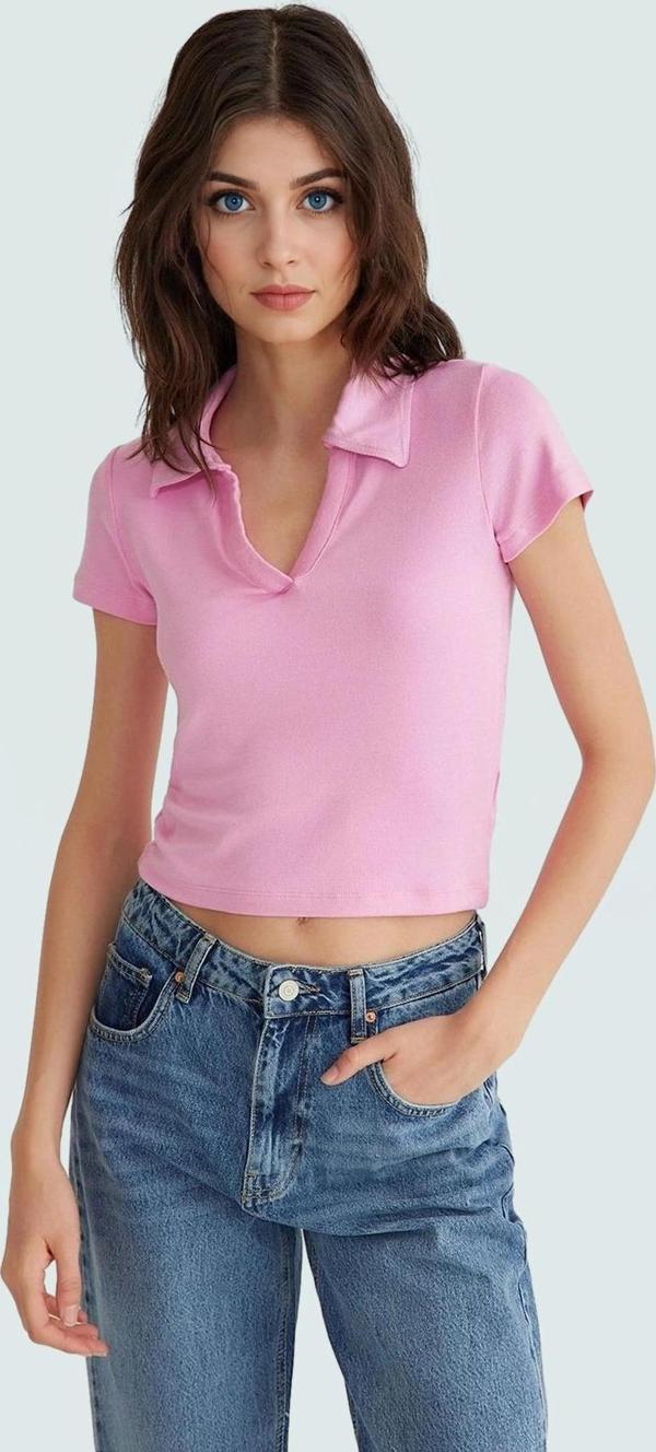 Kısa Kollu Fitted Polo Yaka Viskoz Örme Bluz Uzun Ömürlü Rahat Kullanım Dayanıklı Malzeme - Image 1