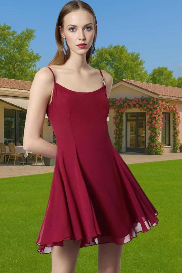 Şifon A Kesim Abiye Elbise Yazlık Kısa Astarlı Gece Elbisesi Özenle Seçilmiş Yüksek Kalite - Image 1