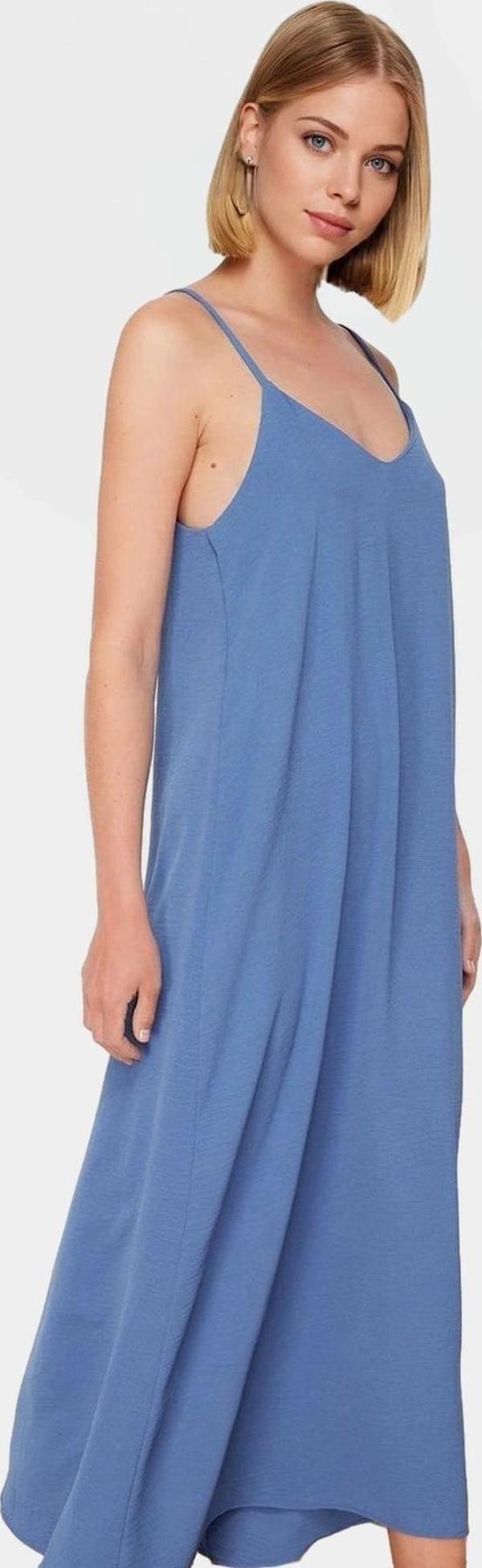 Maxi Dokuma Elbise V Yaka Shift Kalıp Polyester Yazlık Rahat Konforlu Kesim Seçkin Malzeme - Image 1