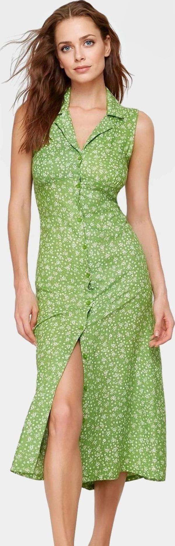 Viskon Midi Boy Çiçekli Desenli Gömlek Elbise Yazlık Rahat Tasarım Yüksek Kalite Profesyonel Görünüm - Image 1