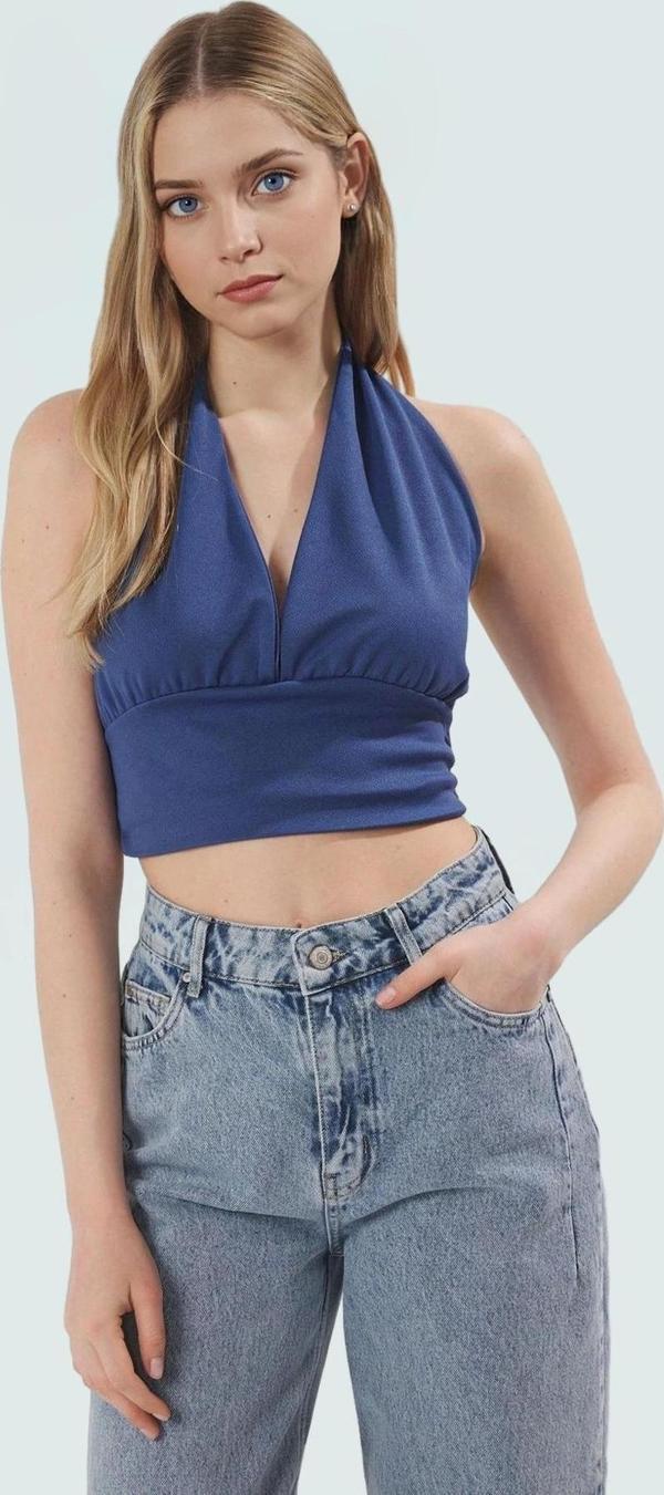 Şık Boyundan Bağlamalı Kolsuz Örme Bluz Uzun Ömürlü Günlük Kullanım İçin Modern Stil - Image 1