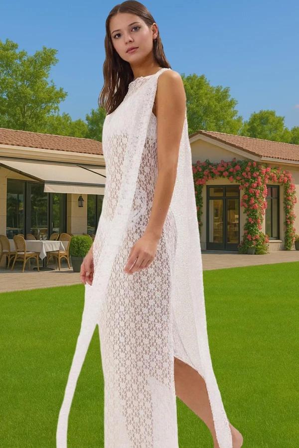 Maxi Örme Dantel Plaj Elbisesi Bodycon Kalıp Yazlık Şık Tasarım Şık Görünüm Zarifane Tasarım - Image 1