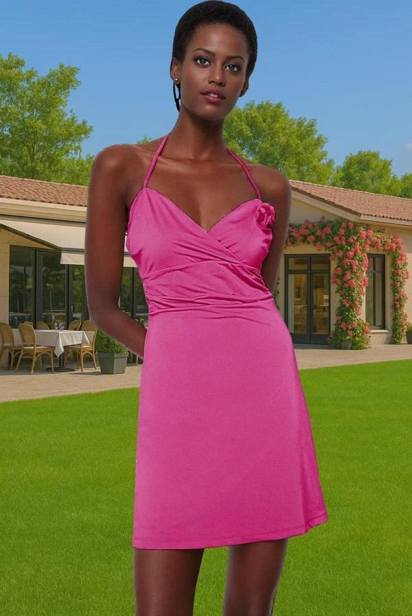 Şık A Kesim Kısa Örme Abiye Elbise Polyester Karışımlı Yazlık Yüksek Kalite Mükemmel Uyum - Image 1