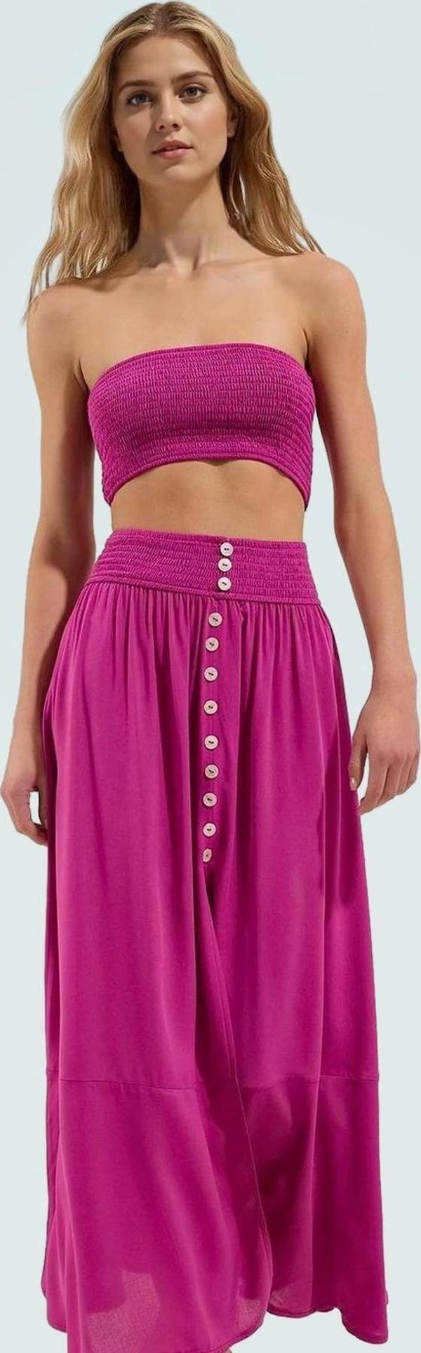 Yazlık Şık Kadın Uzun Bluz Etek Takım Viskoz Kumaş Rahat Plaj Kombin Modern Stil Yüksek Kalite - Image 1