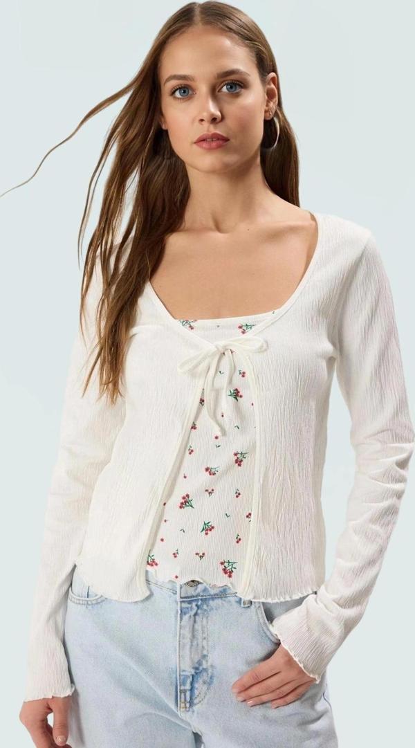 İnce Örme Bluz Hırka Takım Havuz Yaka Uzun Kollu Rahat Kalıp Profesyonel Görünüm - Image 1