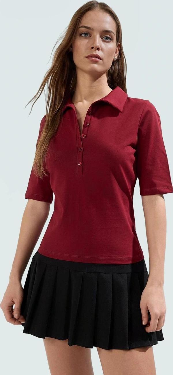 Melanj Polo Yaka Truvakar Kol Fitted Pamuklu Bluz Özel Tasarım Trend Özenle Seçilmiş - Image 1