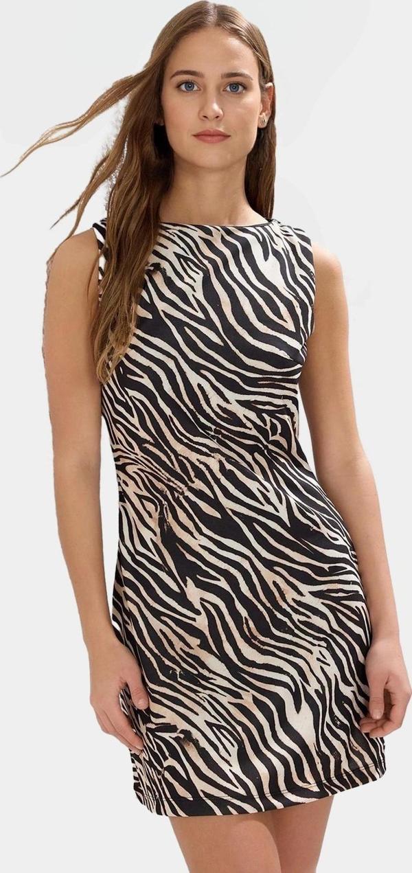 Zebra Desenli Mini Krep Elbise Bodycon Kesim Yazlık Polyester Kumaş Uzun Ömürlü Premium Kalite - Image 1