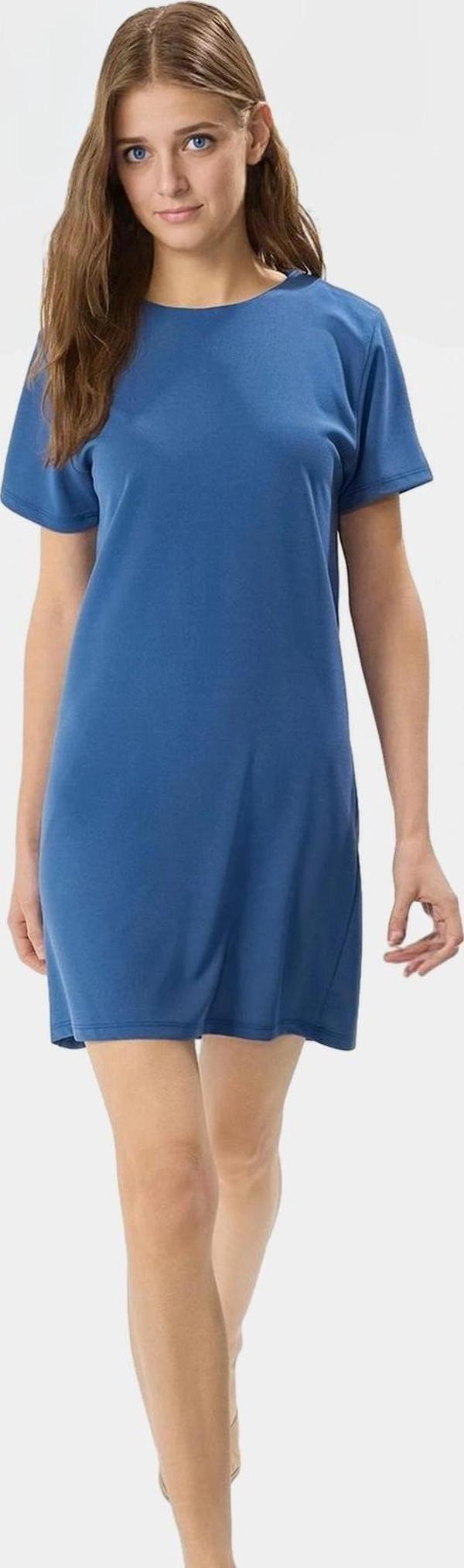 Kadın Bisiklet Yaka Kısa Kollu Örme Mini Elbise Rahat Günlük Yazlık Şık Görünüm Modern Stil - Image 1