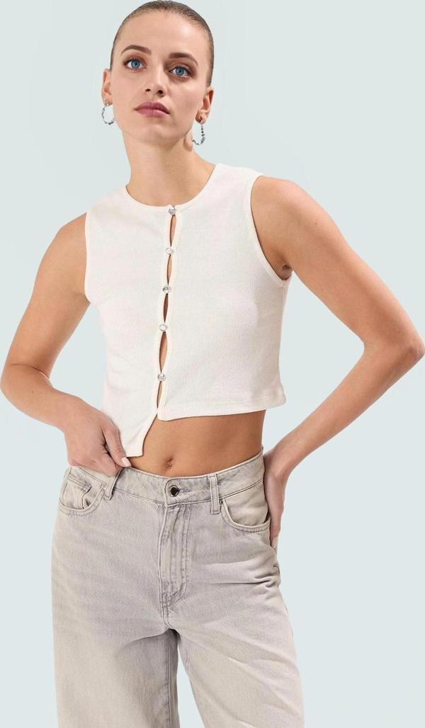 Fitilli Crop Örme Bluz Asimetrik Kesim Bisiklet Yaka Özenle Seçilmiş Rahat Ve Şık Görünüm - Image 1