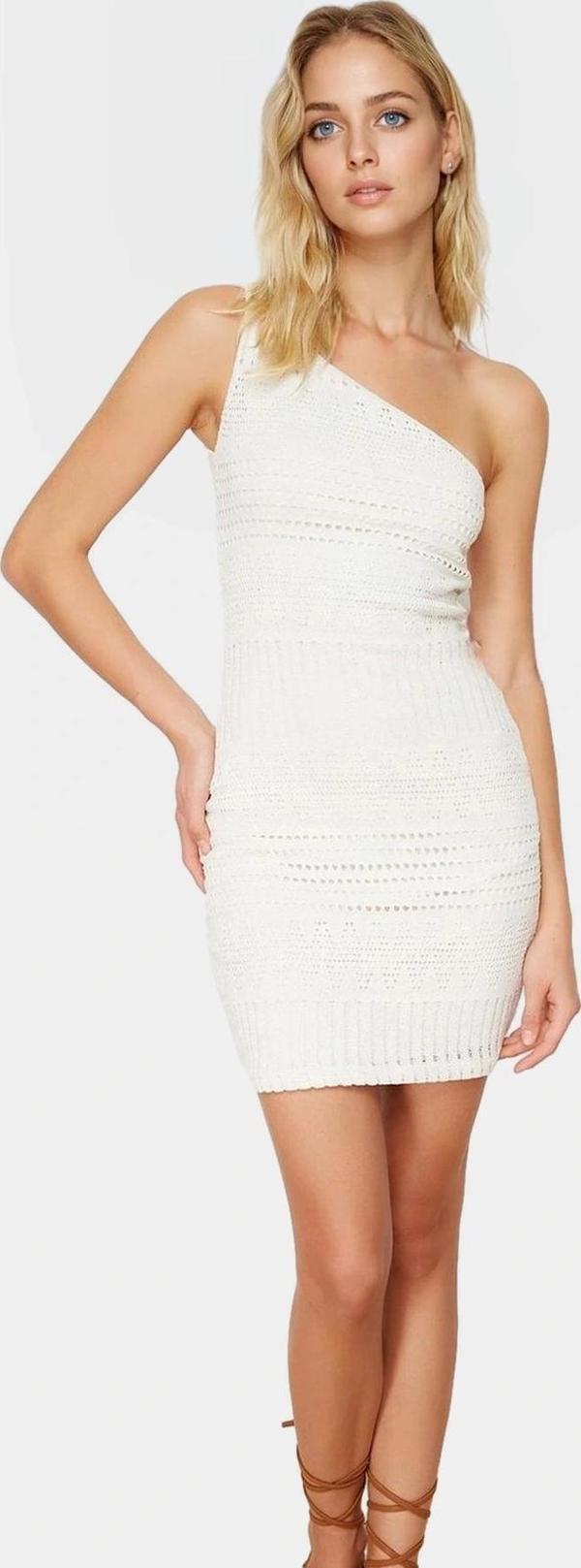 Triko Mini Elbise Tek Kol Bodycon Örme Polyester Pamuk Yazlık Rahat Kullanım Özenle Seçilmiş - Image 1