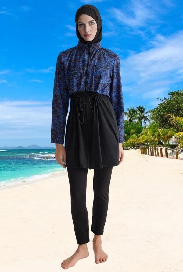 Desenli Tesettür Plaj Giyim Hızlı Kuruyan Klora Dayanıklı Özel Tasarım Yaz Koleksiyonu - Image 1