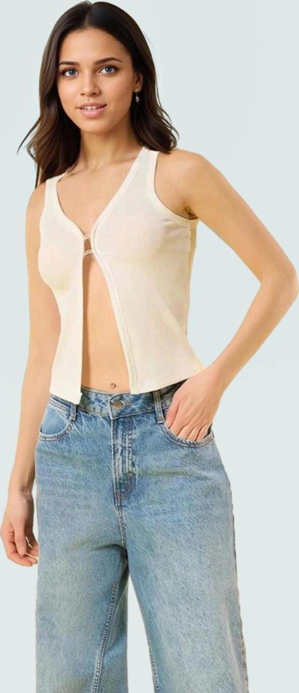Poliviskon Kaşkorse V Yaka Fitted Crop Bluz Günlük Stil Konforlu Kesim Özenle Seçilmiş - Image 1