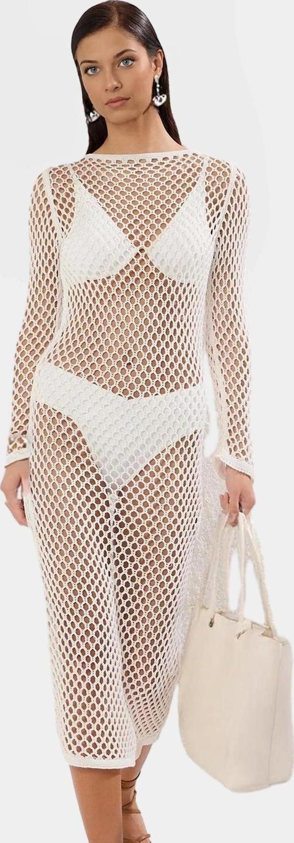 Triko Maxi Plaj Elbise Uzun Kollu V Yaka Yazlık Ömürlü Premium Kalite Trend Tasarım - Image 1