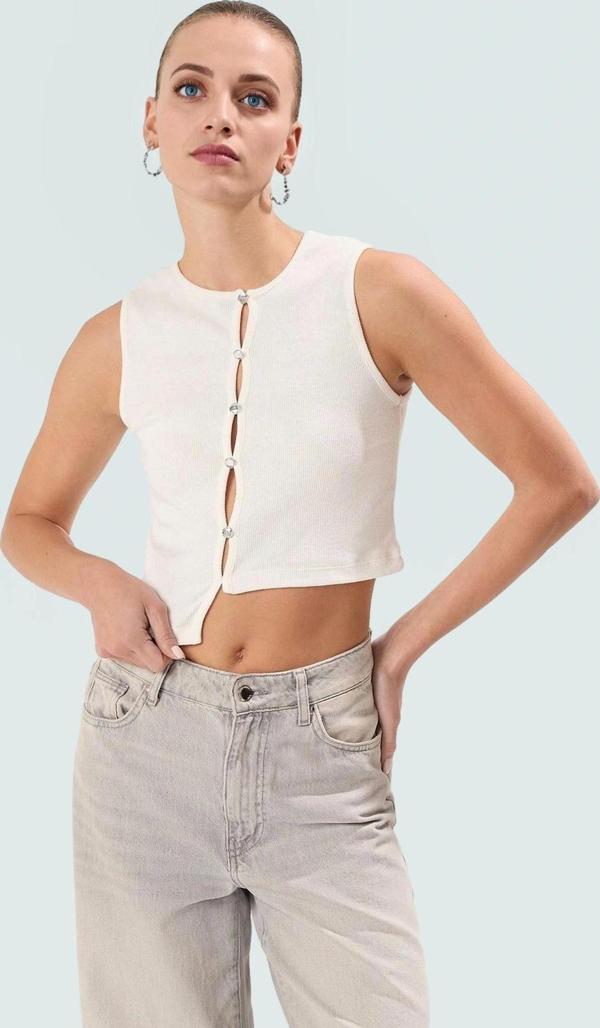 Fitilli Crop Örme Bluz Asimetrik Kesim Bisiklet Yaka Özenle Seçilmiş Rahat Ve Şık Görünüm - Image 1
