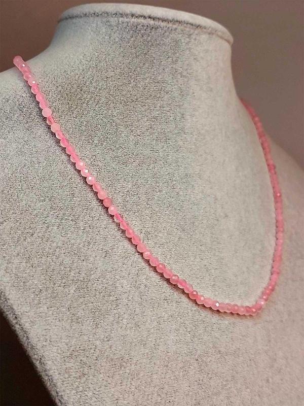 Pembe Kuvars Taşı 3mm 1000 Ayar Gümüş İpli Kolye (Sabit Klipsli) (41245) - Image 1