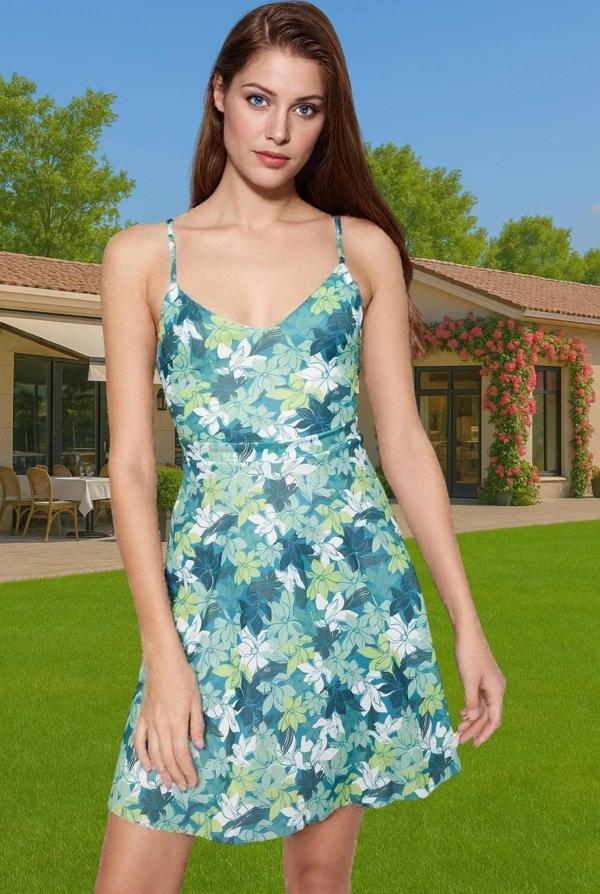 Kadın Çiçek Desenli Mini Elbise Örme Krep Yazlık Günlük Kaliteli İşçilik Özel Tasarım Rahat Ve Şık - Image 1